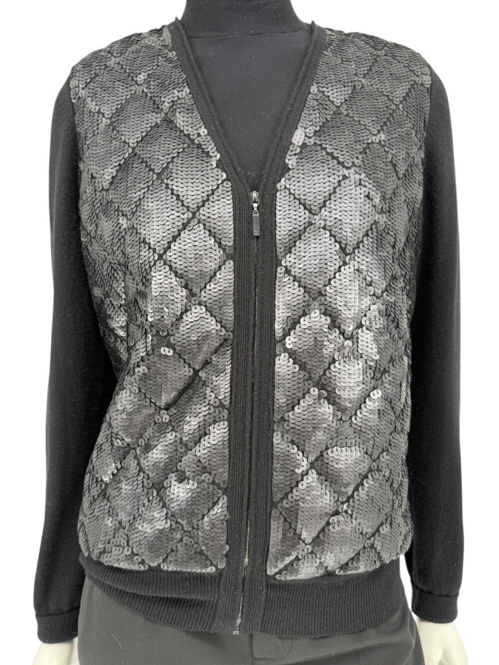 3rd hanel Black Sequin-Front Zip Cardigan – Fall 2009 – Size 42